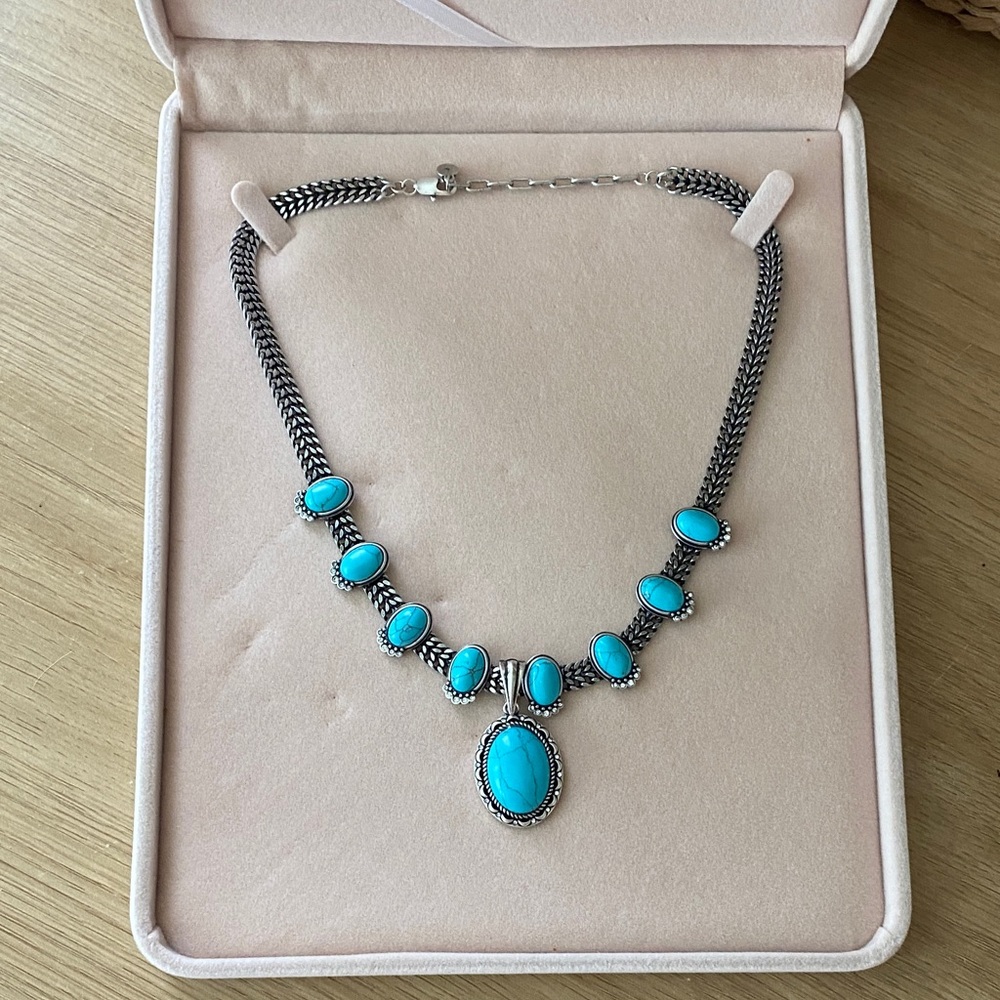 Turquoise and Silver Statement Necklace - Picture 6 of 9